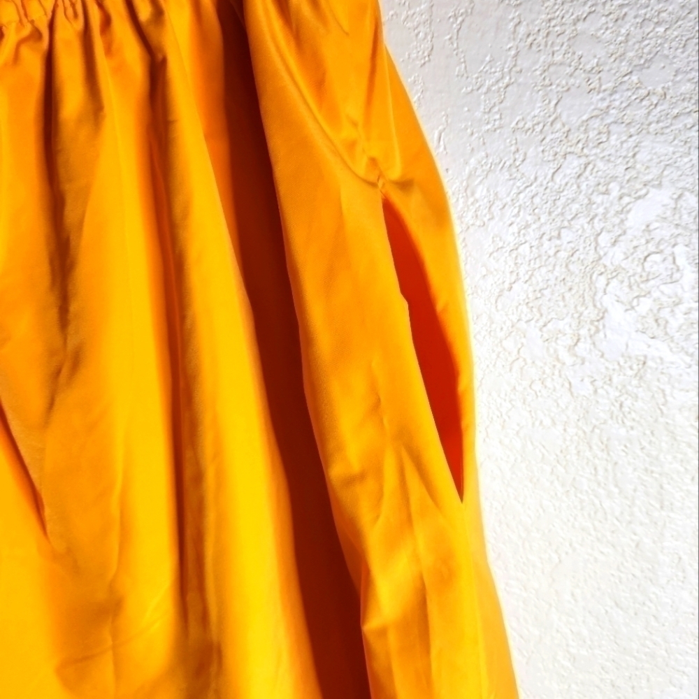 LDT Satin Dress NWOT Yellow Orange Claire Smocked Puffed Sleeve Dress sz 4 - Picture 5 of 5